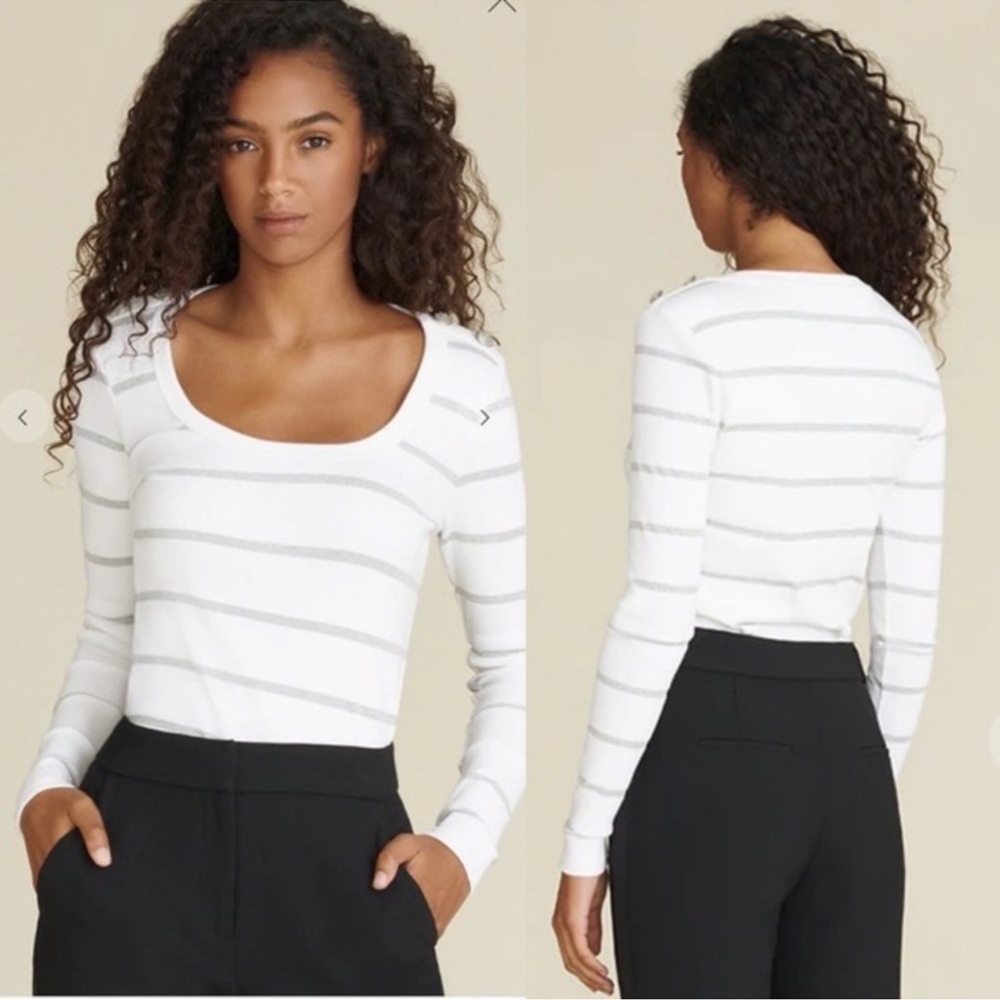Veronica Beard Lizzie Long Sleeve Metallic Striped Top